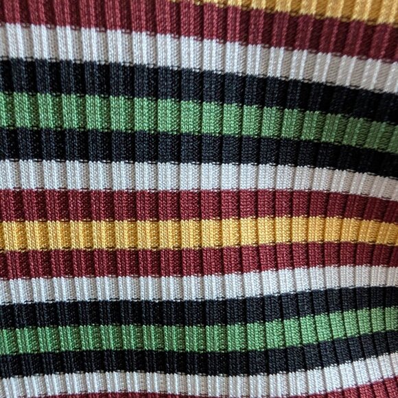 Zara NWOT Striped Stretch Midi Dress Black Green White Yellow Brown Size Medium - Picture 7 of 9